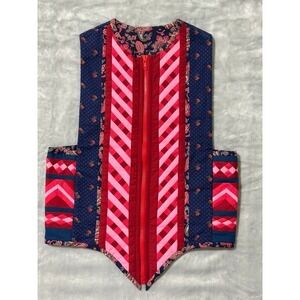 Quilted Vest Sleeveless Jacket Bohemian Hippie Floral Pattern Zip Up Womens Read